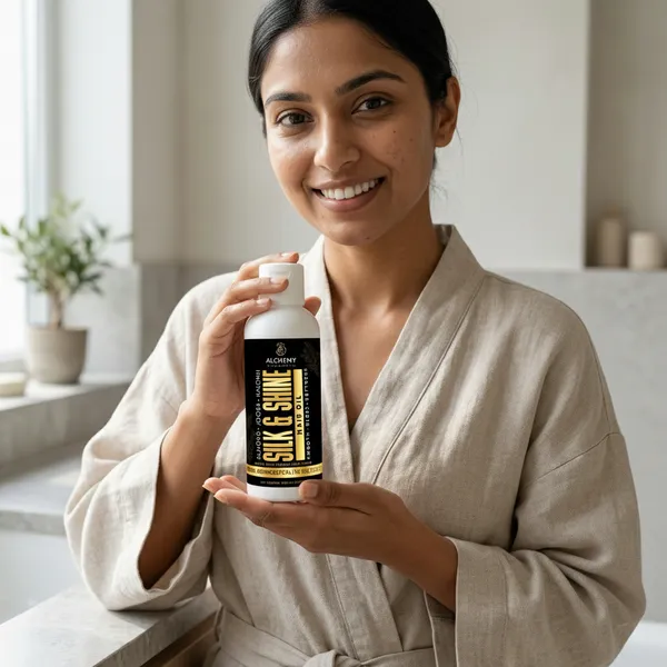 Silk_&_Shine_Hair_Oil_with_Almond,_Jojoba_&_Kalonji_Oil_–_Natural_Herbal_Hair_Oil_for_Smooth,_Soft_&_Shiny_Hair_|_Controls_Frizz_&_Nourishes_Hair_|_Raw_Oil_No_Artificial_Fragrance_|_Alchemy_Ayurcare_100_ml