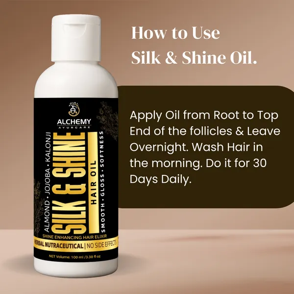 Silk_&_Shine_Hair_Oil_with_Almond,_Jojoba_&_Kalonji_Oil_–_Natural_Herbal_Hair_Oil_for_Smooth,_Soft_&_Shiny_Hair_|_Controls_Frizz_&_Nourishes_Hair_|_Raw_Oil_No_Artificial_Fragrance_|_Alchemy_Ayurcare_100_ml