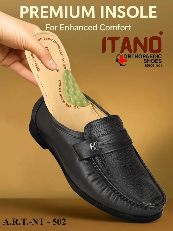 Black_Textured__Orthopaedic_Comfort_Loafers_With_Arch_Support_Model_For_Men
