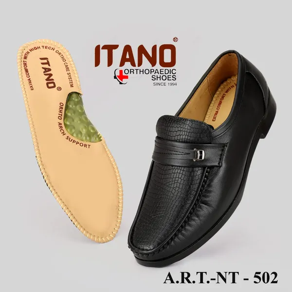 Black_Textured__Orthopaedic_Comfort_Loafers_With_Arch_Support_Model_For_Men