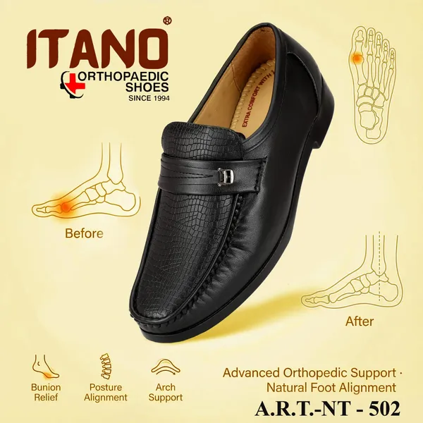 Black_Textured__Orthopaedic_Comfort_Loafers_With_Arch_Support_Model_For_Men