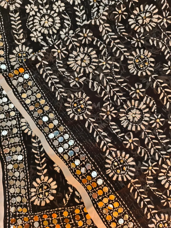 Black_Georgette_Dupatta_With_Dense_White_Thread_Embroidery_Heavy_Sequin_Border