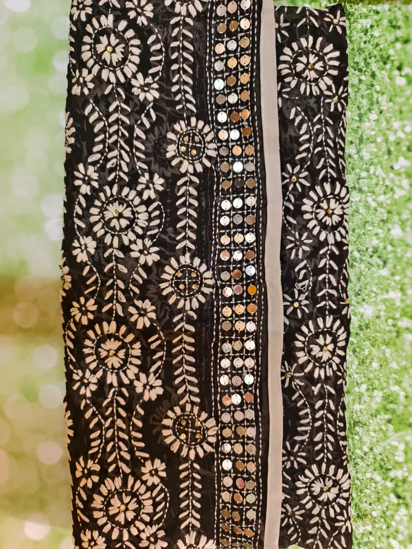 Black_Georgette_Dupatta_With_Dense_White_Thread_Embroidery_Heavy_Sequin_Border