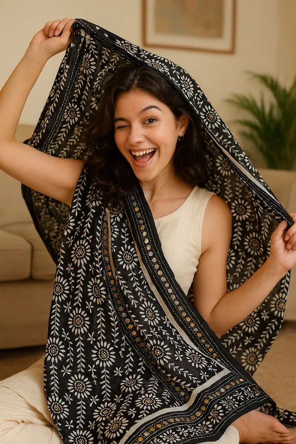 Black_Georgette_Dupatta_With_Dense_White_Thread_Embroidery_Heavy_Sequin_Border