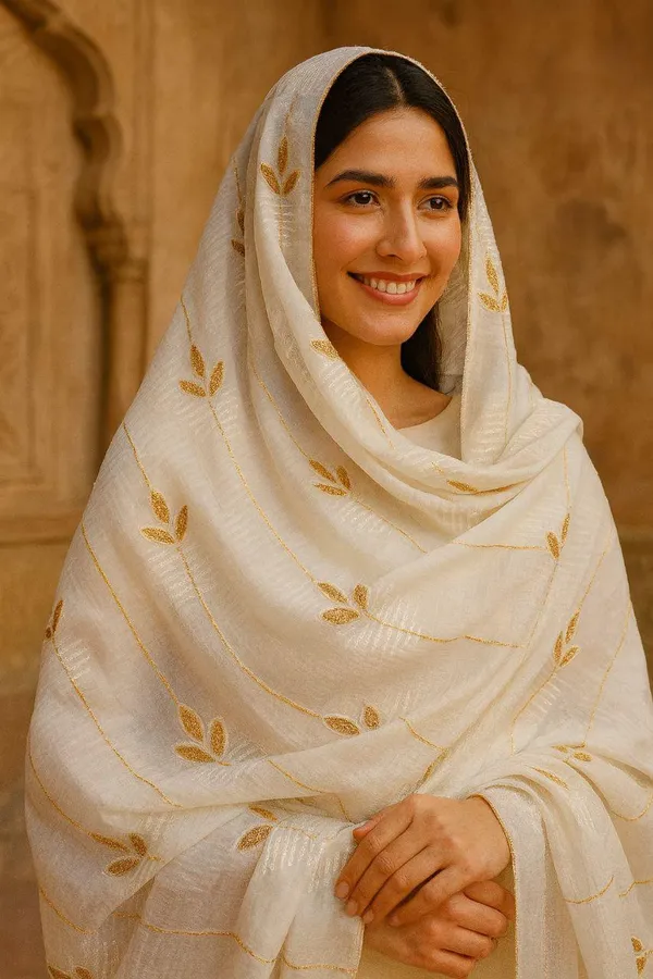 Off_White_Kota_Doria_Dupatta_With_White_Thread_Gold_Zari_Leaf_Embroidery