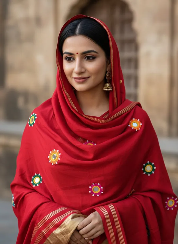 The_Sindoor_Edit_Red_Festive_Dupatta_With_Folk_Mirror_Embroidery