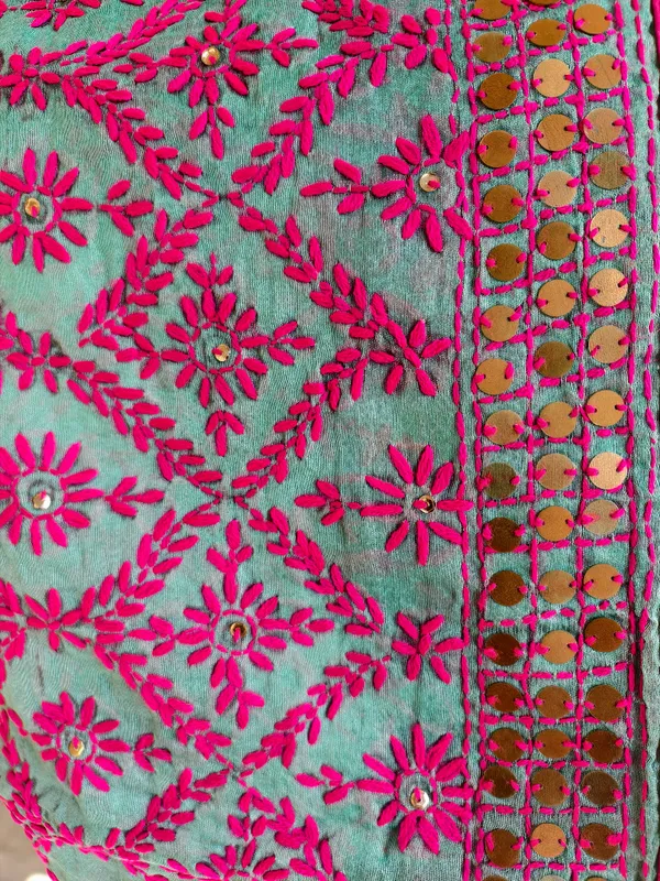 The_Festive_Fusion_Combo_Aqua_Mint_Dupatta_With_Magenta_Pink_Threadwork_Gold_Sequin_Border_Matching_Potli_Bag
