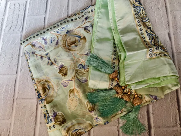 Combo_Mint_Melody__Brasso_Floral_Dupatta_With_Gold_Jacquard_Border_Printed_Peacock_Potli
