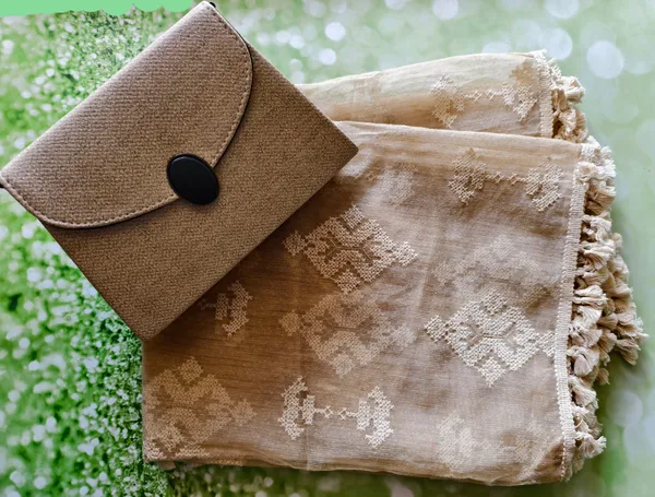 Combo_of_Clutch_and_Handcrafted_Beige_Embroidered_Dupatta_With_Coordinated_Clutch_Bag