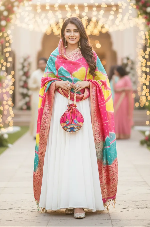 Combo_Luxury_Mint_Banarasi_Woven_Dupatta_Peacock_Print_Potli_Bag_Combo