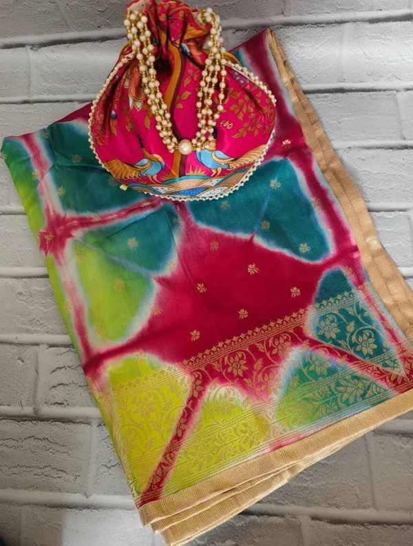 Combo_Luxury_Mint_Banarasi_Woven_Dupatta_Peacock_Print_Potli_Bag_Combo