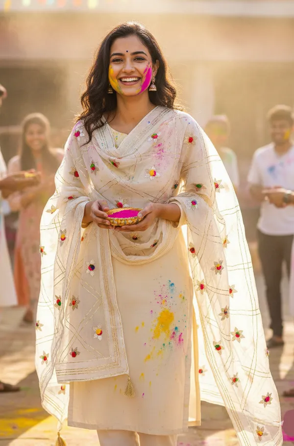 Festive_Cream_Dupatta_With_Golden_Zari_Lines_Handcrafted_Pom_Pom_Flowers