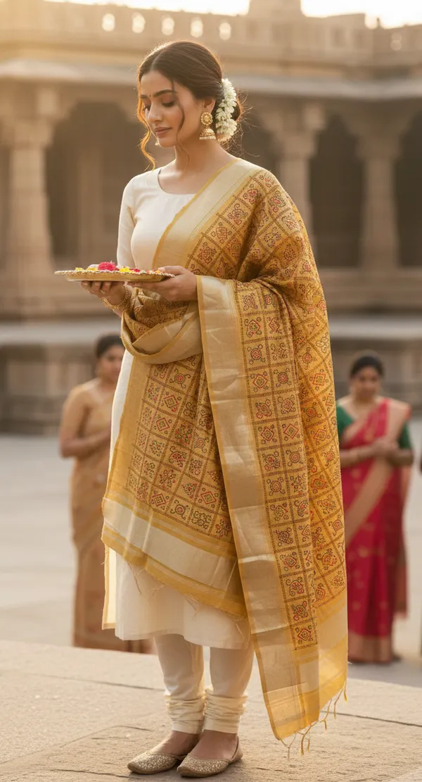 Traditional_Gold_Bandhani_Dupatta_With_Golden_Zari_Border