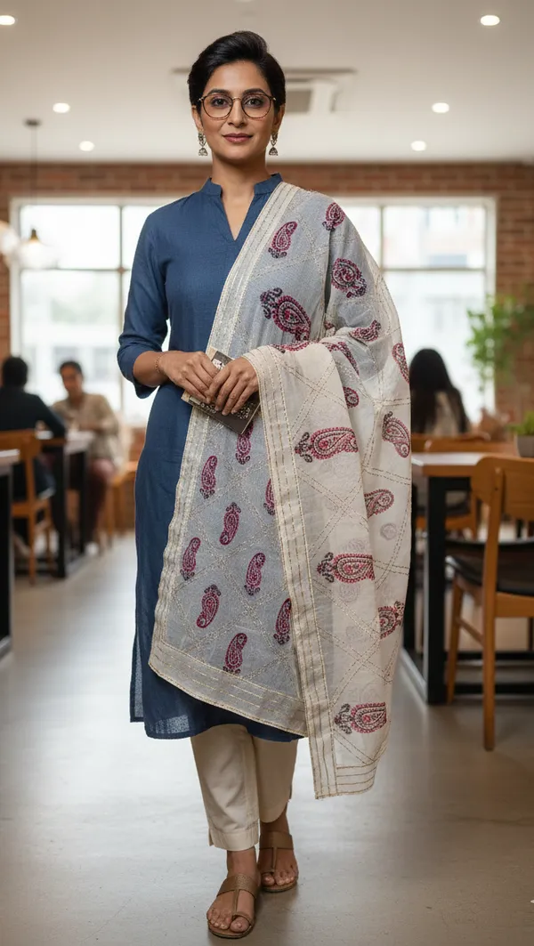 Handcrafted_Cream_Dupatta_With_Traditional_Paisley_Print_Zari_Border