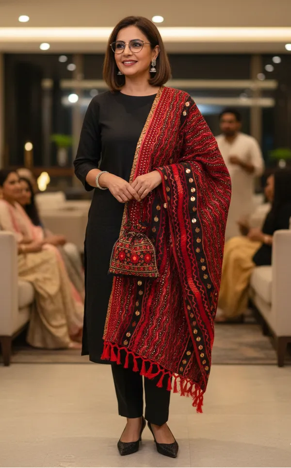 Premium_Red_Black_Dupatta_With_Intricate_Thread_Work_Golden_Sequins