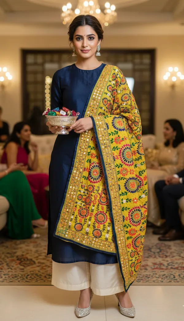 Yellow_Heavy_Embroidered_Mirror_Work_Dupatta_Traditional_Punjabi_Style