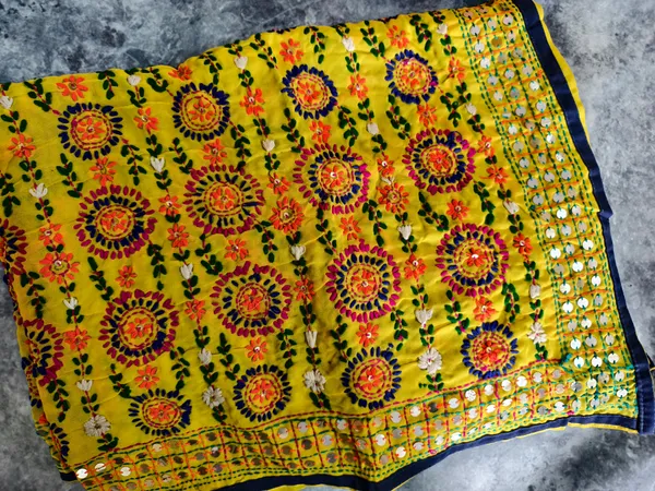 Yellow_Heavy_Embroidered_Mirror_Work_Dupatta_Traditional_Punjabi_Style