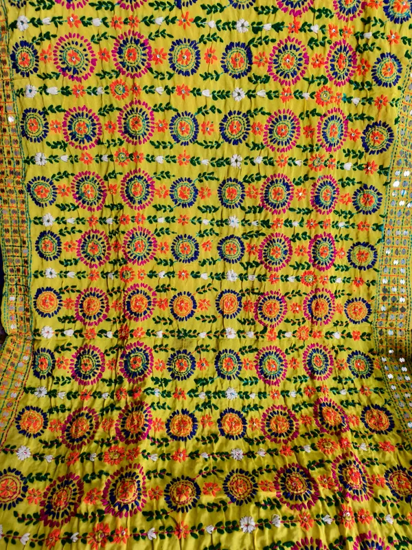 Yellow_Heavy_Embroidered_Mirror_Work_Dupatta_Traditional_Punjabi_Style
