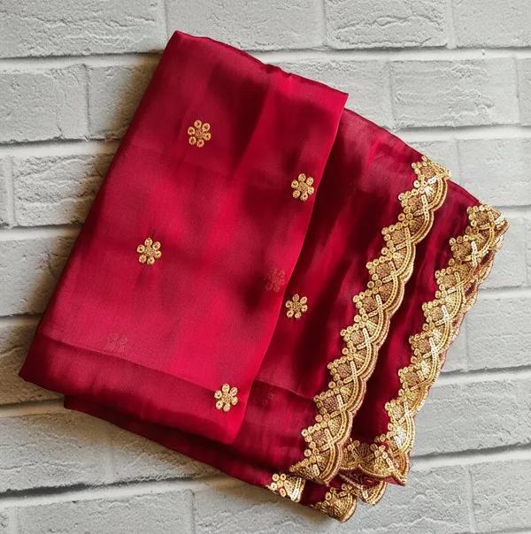 Maroon_Semi_Organza_Dupatta_With_Golden_Sequin_Embroidery_Lace_Border