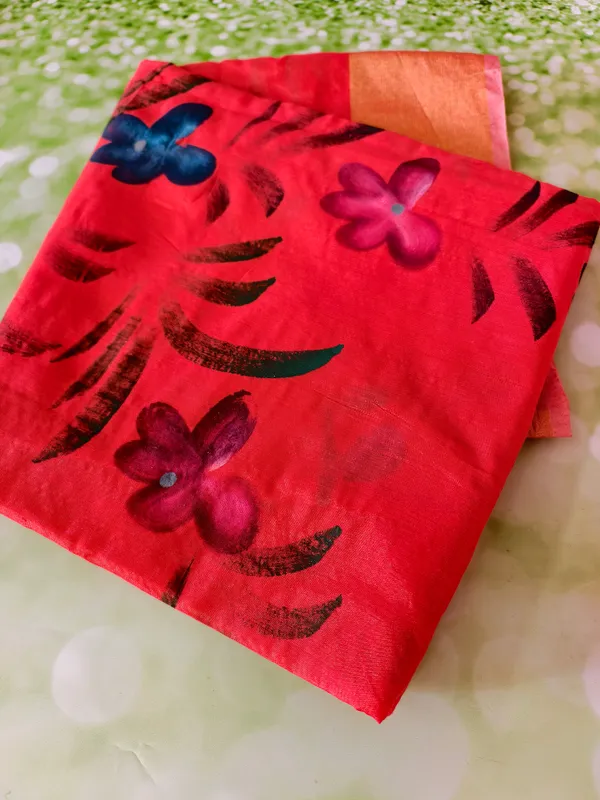Hand_Painted_Tomato_Red_Pure_Cotton_Dupatta_With_Floral_Art