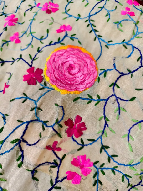 Handcrafted_Beige_Dupatta_With_3D_Pink_Rosette_Multicolor_Thread_Embroidery