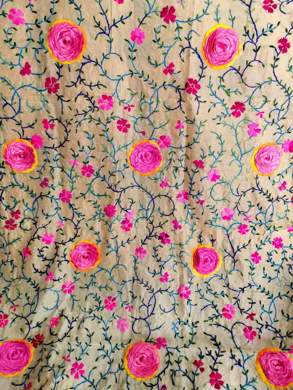 Handcrafted_Beige_Dupatta_With_3D_Pink_Rosette_Multicolor_Thread_Embroidery