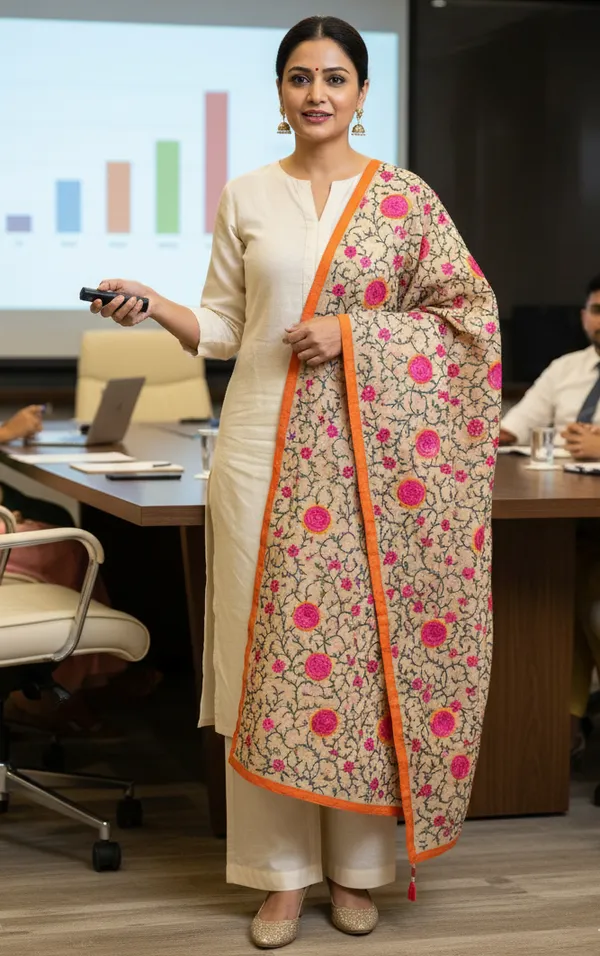 Handcrafted_Beige_Dupatta_With_3D_Pink_Rosette_Multicolor_Thread_Embroidery
