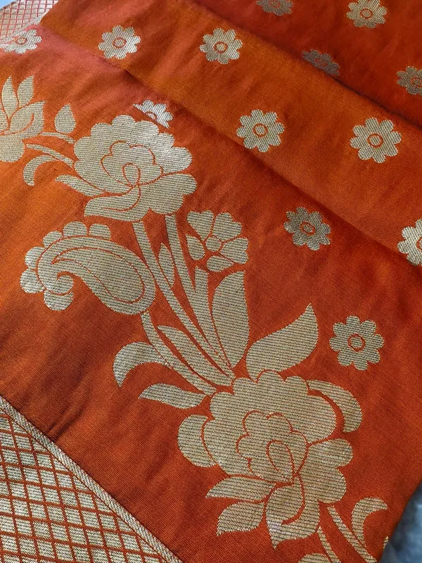 Rust_Orange_Banarasi_Silk_Dupatta_With_Antique_Gold_Buti_Floral_Border