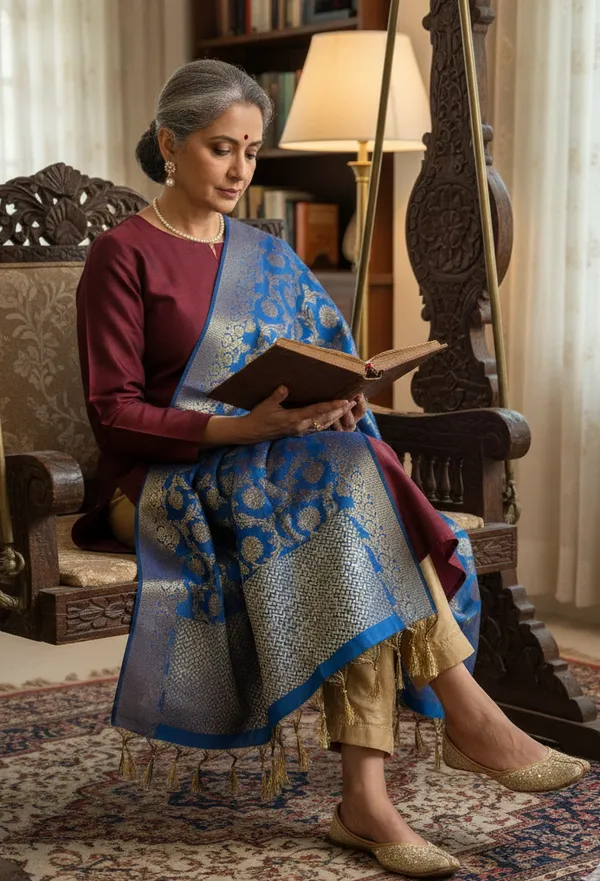 Royal_Blue_Banarasi_Dupatta_With_Antique_Gold_Zari_Floral_Jaal