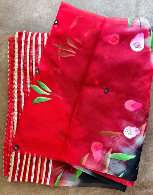 Red_Black_Floral_Organza_Dupatta_With_Gota_Patti_Border