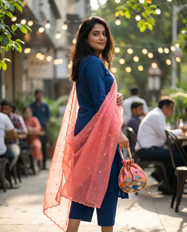 Combo_Coral_Pink_Sequin_Scalloped_Dupatta_With_Potli_Bag