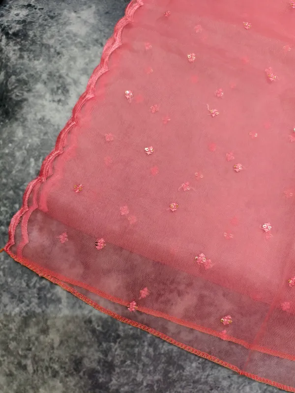 Combo_Coral_Pink_Sequin_Scalloped_Dupatta_With_Potli_Bag