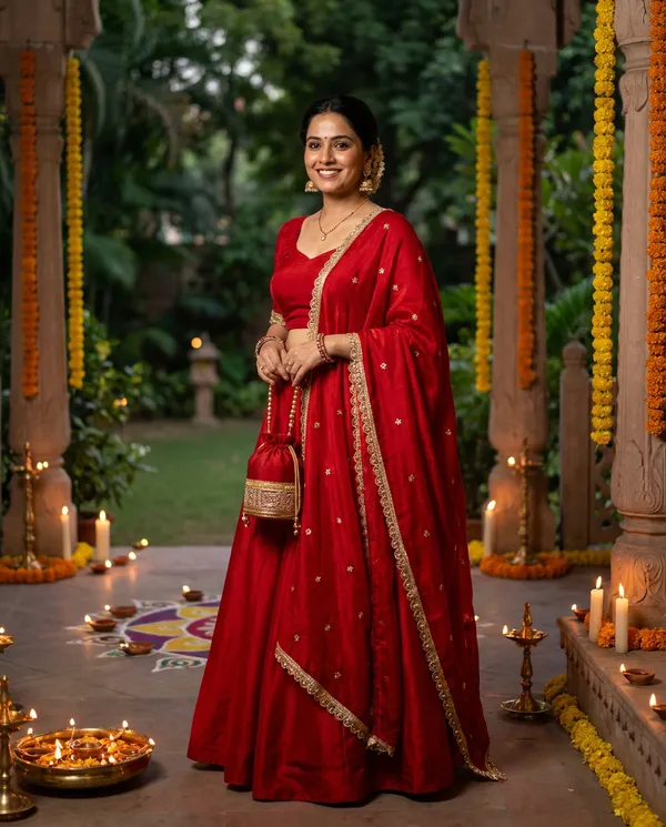Combo_Of_Beautiful_Red_Potli_Bag_And_Scarlet_Zari_&_Pearl_Dupatta