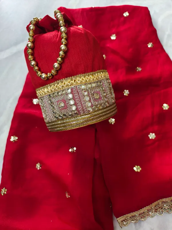 Combo_Of_Beautiful_Red_Potli_Bag_And_Scarlet_Zari_&_Pearl_Dupatta