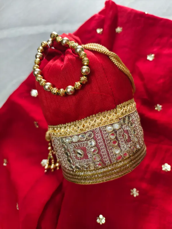 Combo_Of_Beautiful_Red_Potli_Bag_And_Scarlet_Zari_&_Pearl_Dupatta
