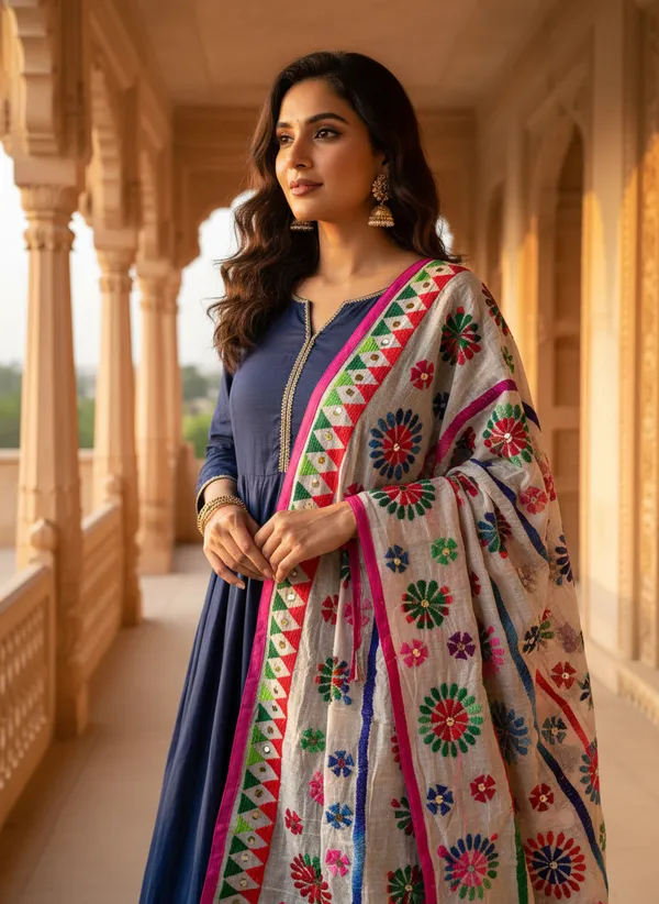 The_Rang_Edit_Vibrant_Floral_Thread_Work_Dupatta_With_Gold_Detailing