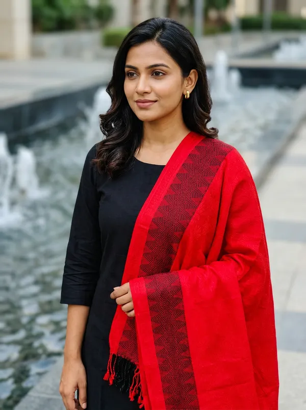 Crimson_&_Black_Weave_Dupatta