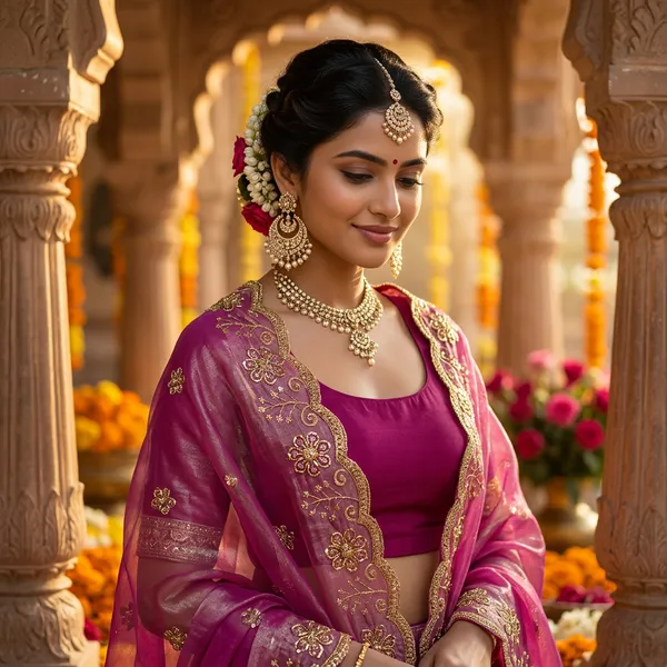 Fuchsia_Gold_Floral_Scallop_Dupatta