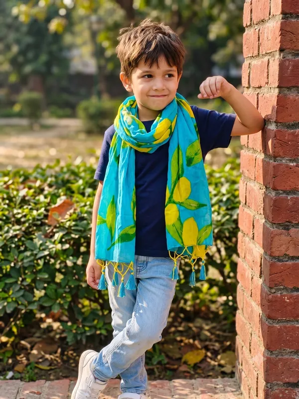No_Nazar_Neembu_print_Sea_blue_stole