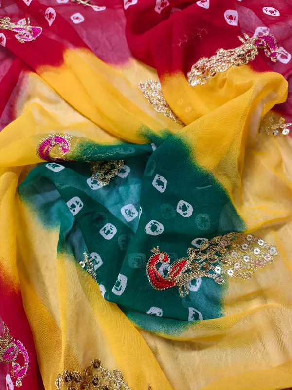 Multi_toned_Bandhej_Dupatta_with_peacock_Zari_work