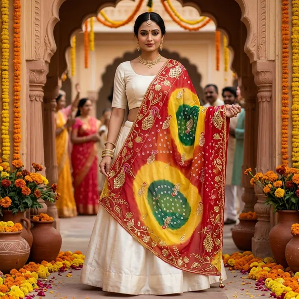 Multi_toned_Bandhej_Dupatta_with_peacock_Zari_work