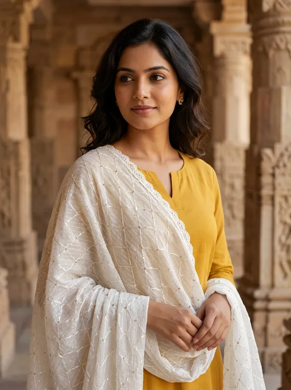 White_Soft_Cotton_Lattice_Sequin_Dupatta