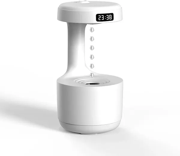 White_Abs_Plastic_&_Electronic_Parts_Anti-Gravity_Humidifier_With_Clock_For_Home_Decor