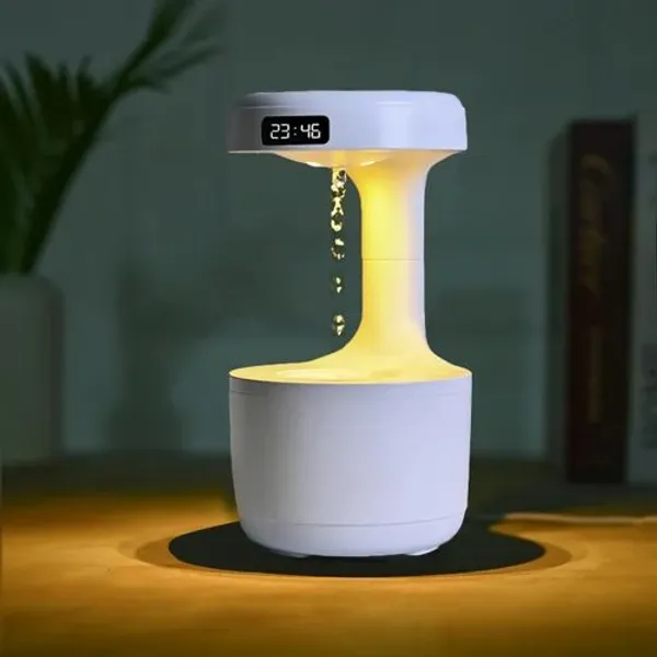White_Abs_Plastic_&_Electronic_Parts_Anti-Gravity_Humidifier_With_Clock_For_Home_Decor