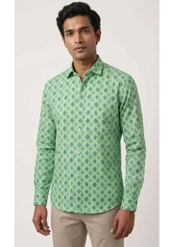 Green_Polyester_Textu_Print_Slim_Fit_Shirt_For_Men