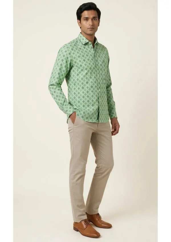 Green_Polyester_Textu_Print_Slim_Fit_Shirt_For_Men