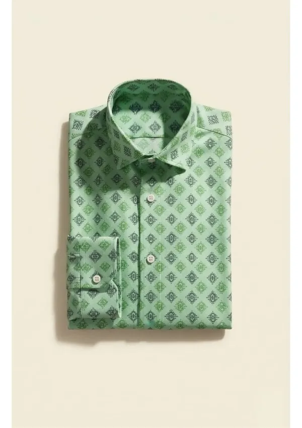 Green_Polyester_Textu_Print_Slim_Fit_Shirt_For_Men