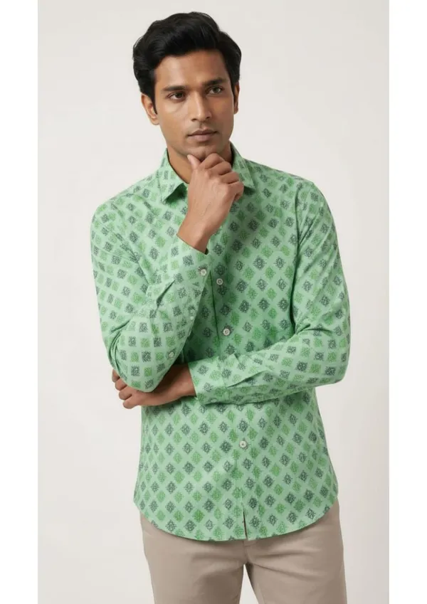 Green_Polyester_Textu_Print_Slim_Fit_Shirt_For_Men