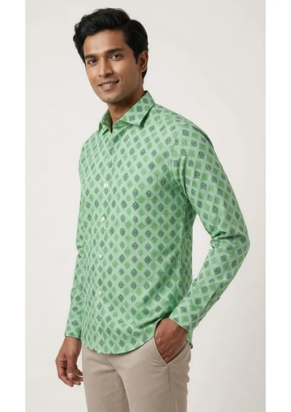 Green_Polyester_Textu_Print_Slim_Fit_Shirt_For_Men