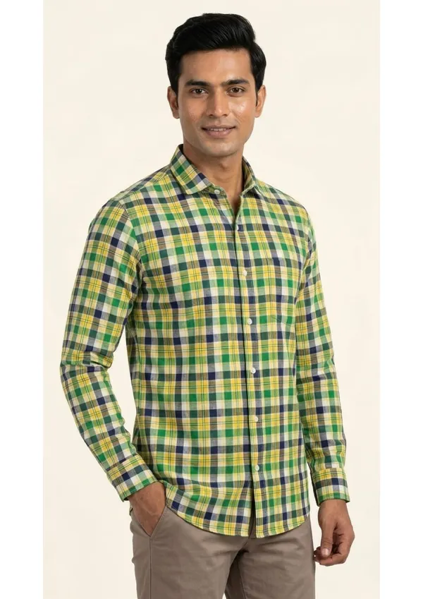 Title_Trends_Men's__Deep_Checked_Yellow_Slim_Fit_Shirt